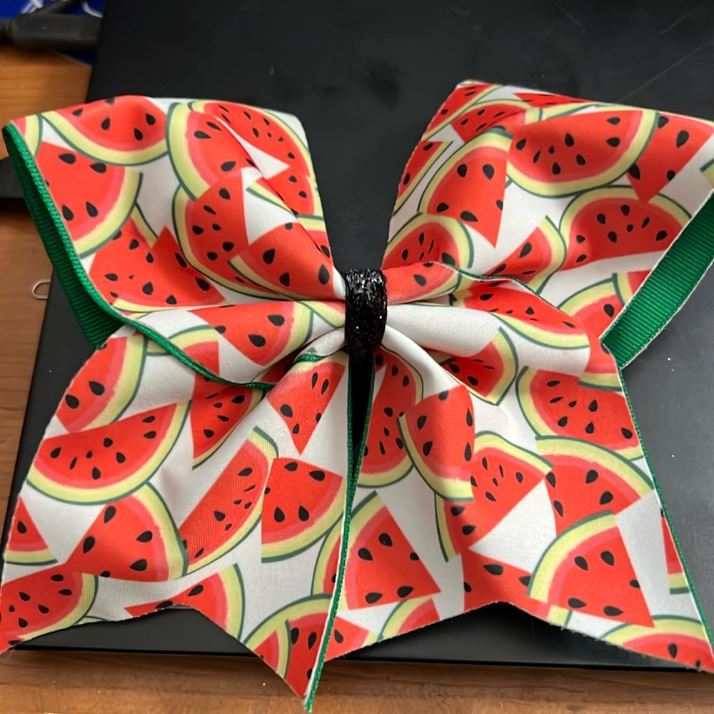Watermelon print cheer bow.